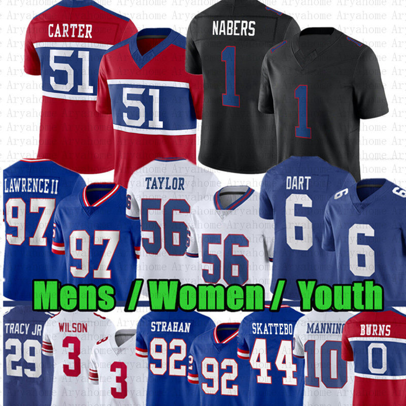 Malik Nabers Abdul Carter Jaxson Dart Football Jersey Cam Skattebo Brian Burns Kayvon Thibodeaux Dexter Lawrence II Taylor Tyrone Tracy Simms Bavaro J