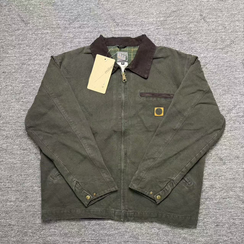 Mens Vintage jacket Canvas Work Jacket Detroit Style Washed Distressed Thickened Outdoor Full Zip Utility Coat