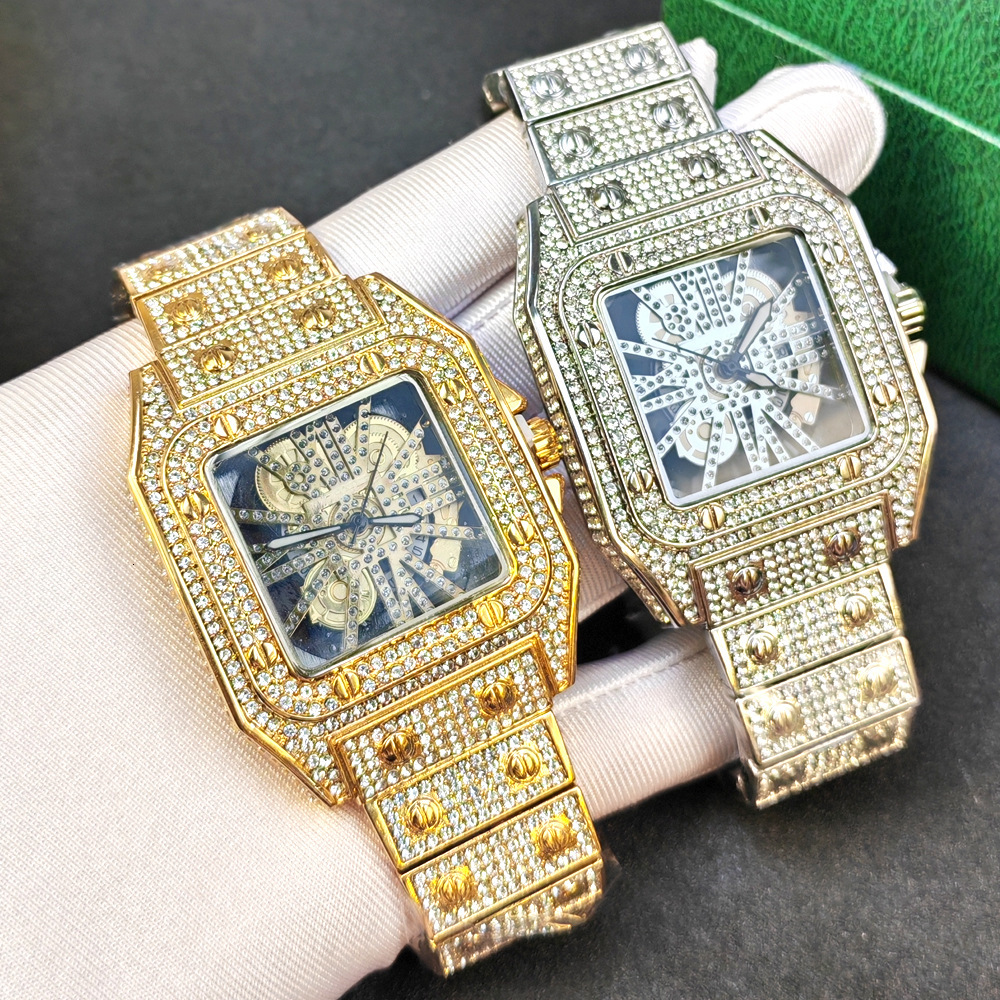 Fashion Square Watch Starry Sky Steel Band Diamond-Studded Watch European and American Men's Quartz Watch Hip-Hop Watch for Men