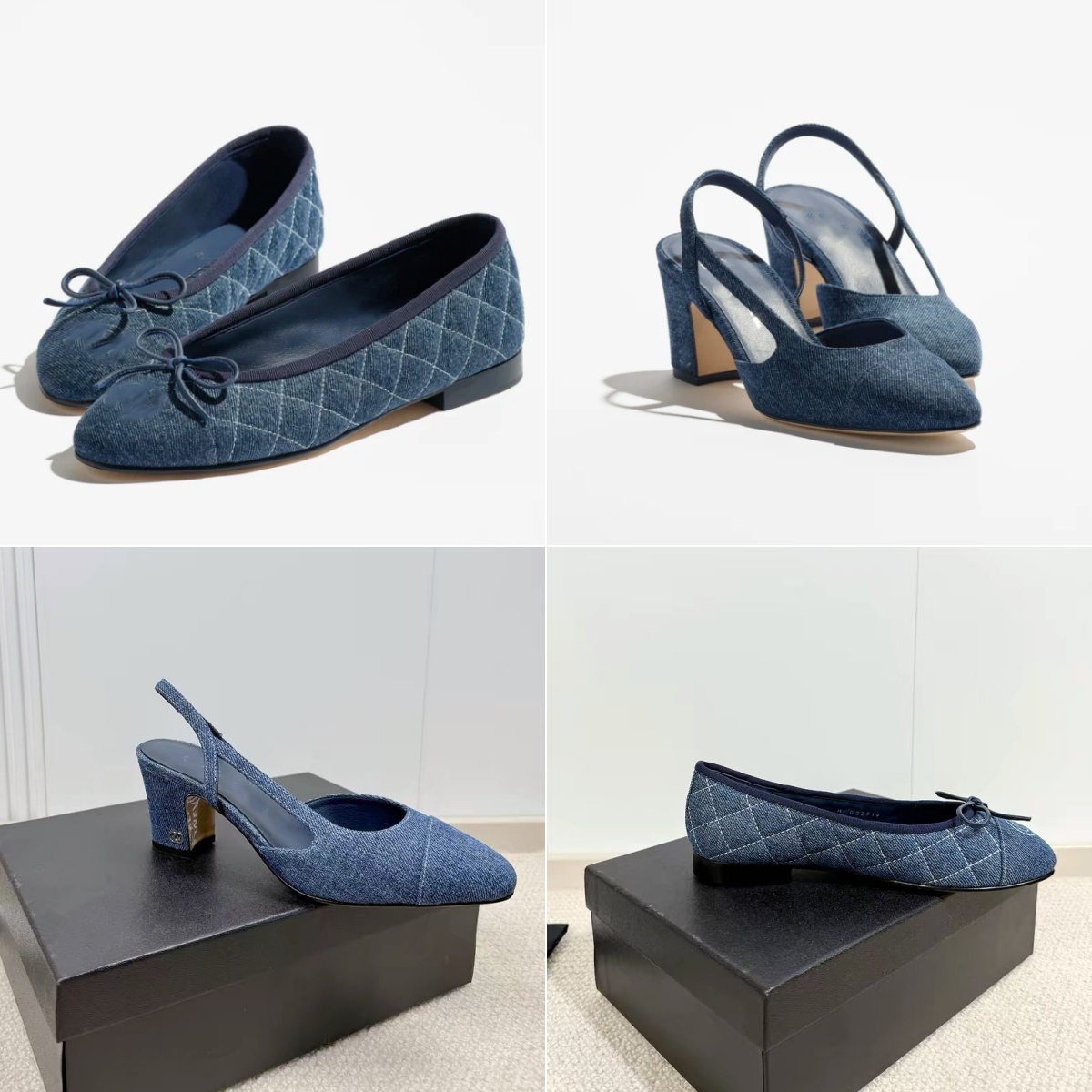 Retro blue denim slingback heels designer pumps for women casual round toe shoes ballet flats slingback flats 6.5CM chunky heel classic women shoes designer sandals