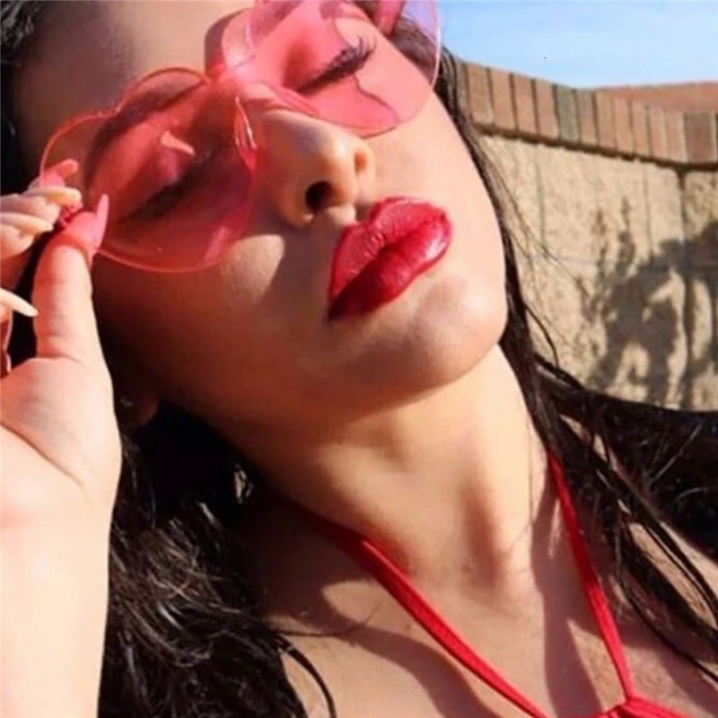 European and American Trendy Heart-Shaped One-Piece Sunglasses, Love-Shaped Glasses, Jelly Color, Rimless Heart-Shaped One-Piece Sunglasses