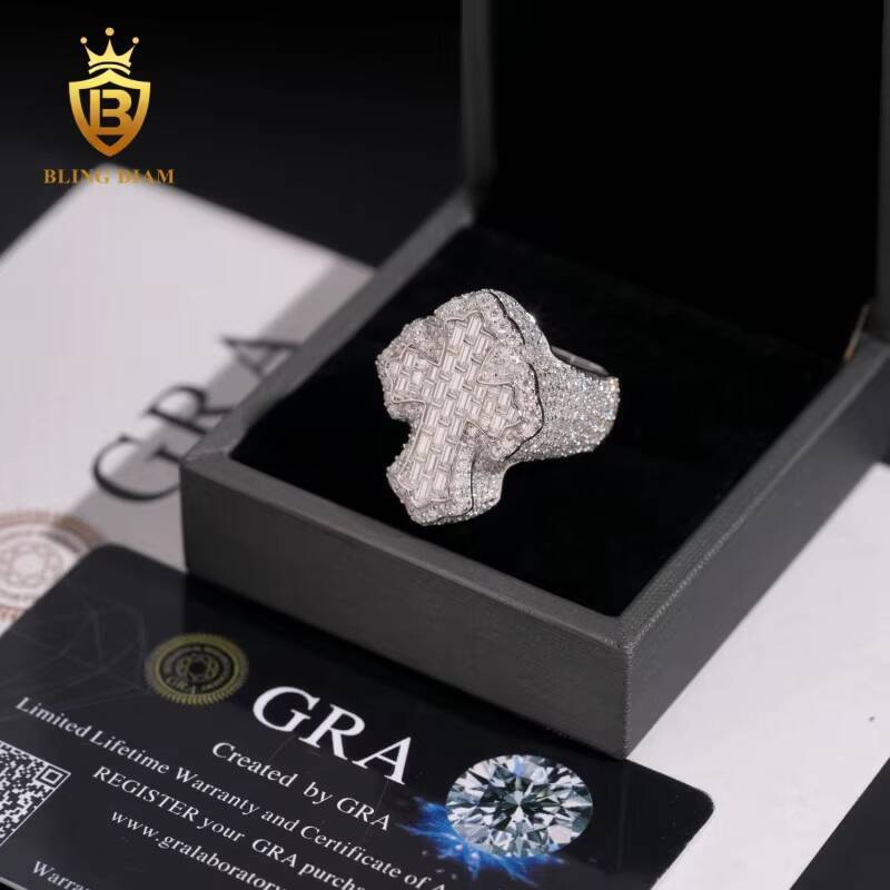USA Local Stock Hip-Hop Jewelry 925 Sterling Silver Vvs Moissanite Gra Certifficate Iced Out Jesus Cross Rings for Mens