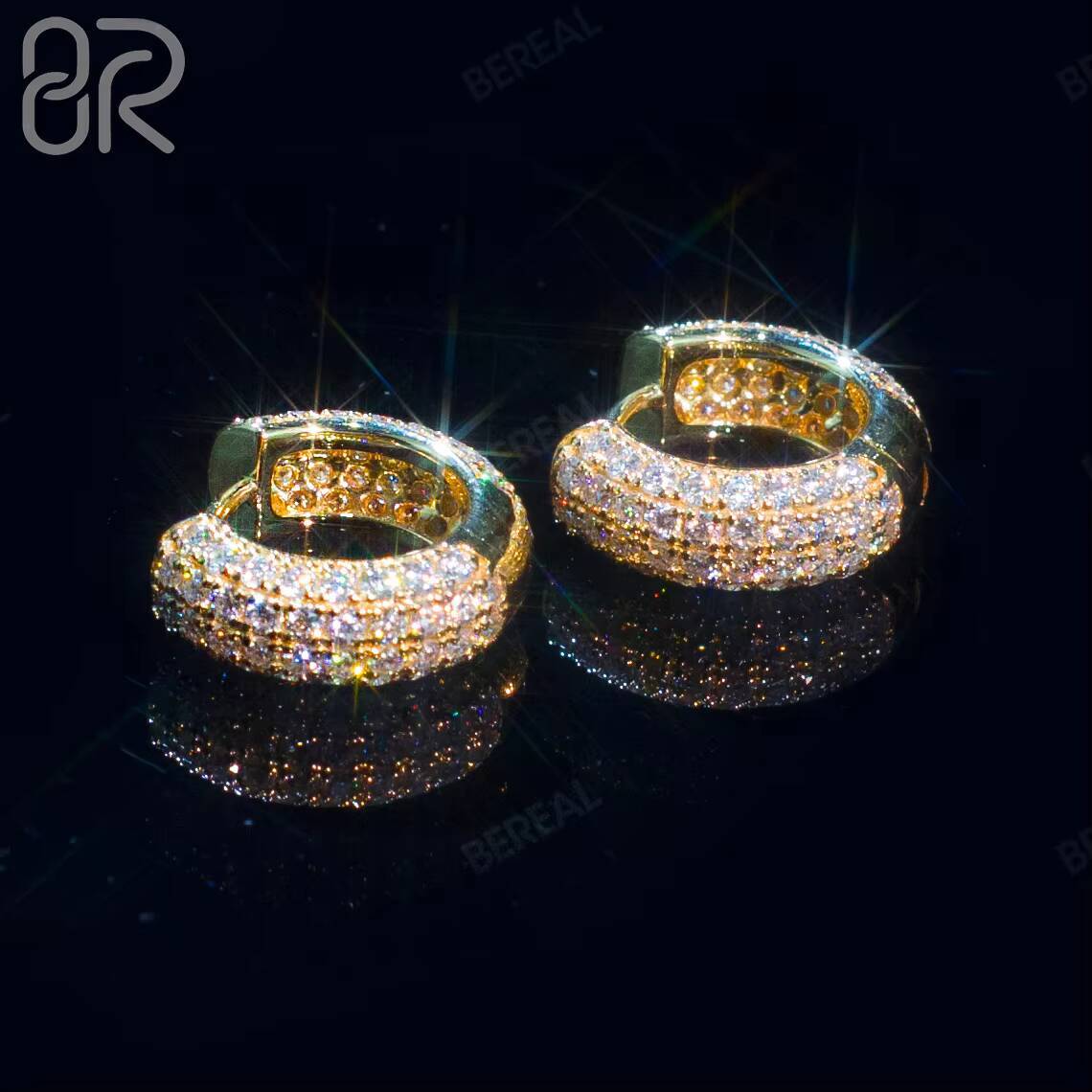 Wholesale Gold Plated Vvs Moissanite Hoop Earring Pass Diamond Tester Round Brilliant Cut Diamond 925 Silver Stud Earrings Women