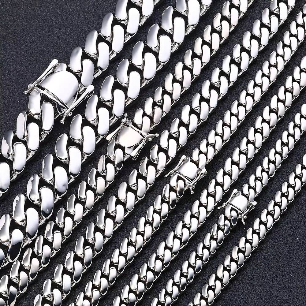 NUOYA Customizable White Gold Plated Cuban Chain Bracelet Hip Hop Jewelry Smooth Cuban Link Chain for Women Gift Party