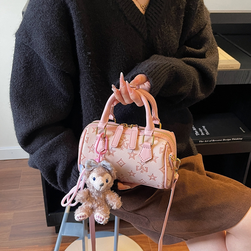 Elegant Luxury High-End Cherry Blossom Pink Embossed Boston for Women 2026 New Sweet Handbag Shoulder Crossbody Bag
