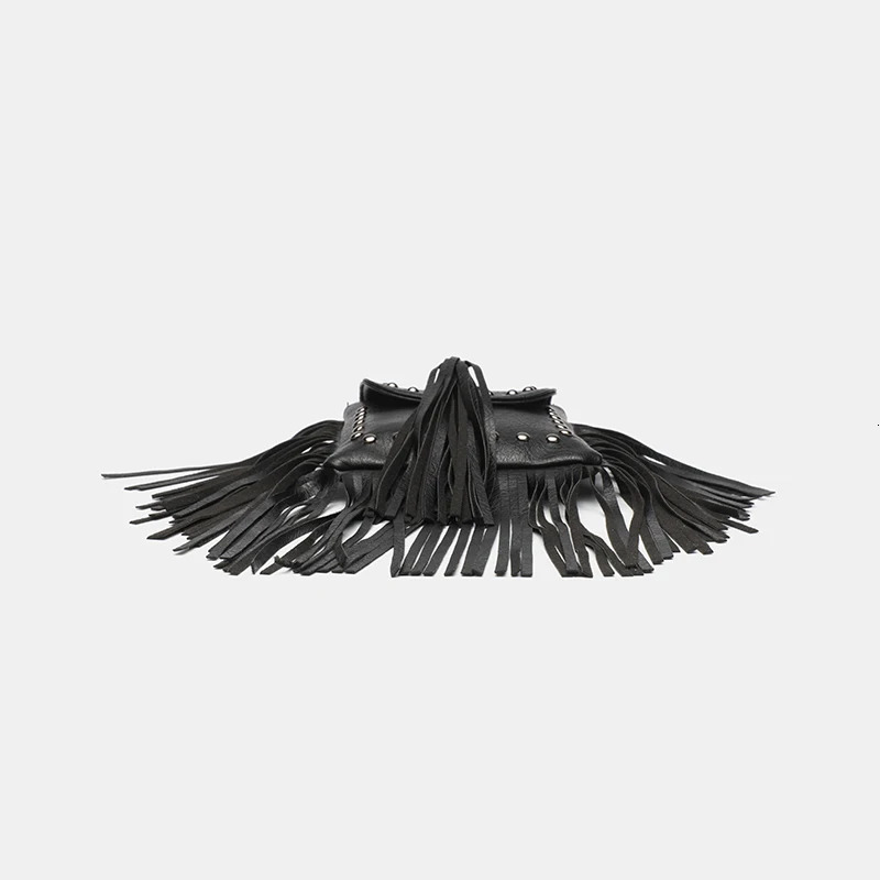 Dark punk style chain tassel shoulder bag with unique skull buckle decoration PU leather rivet phone bag 260422