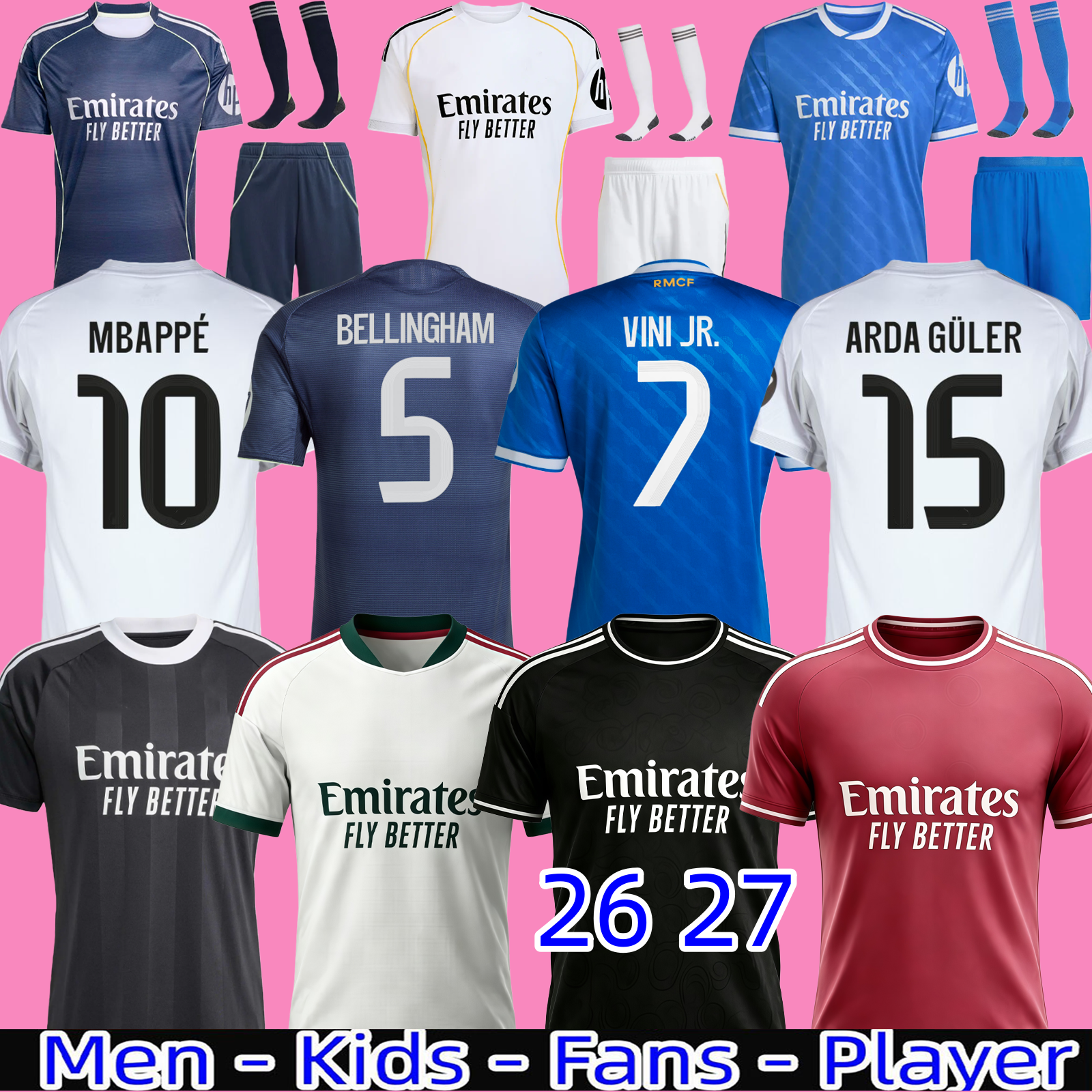 25 26 MBAPPE BELLINGHAM VINI JR soccer jerseys real HUIJSEN valverde ARDA GULER 2025 2026 football shirt VALVERDE Camisetas MaDrIdS men kids Baseball TRENT US Pack