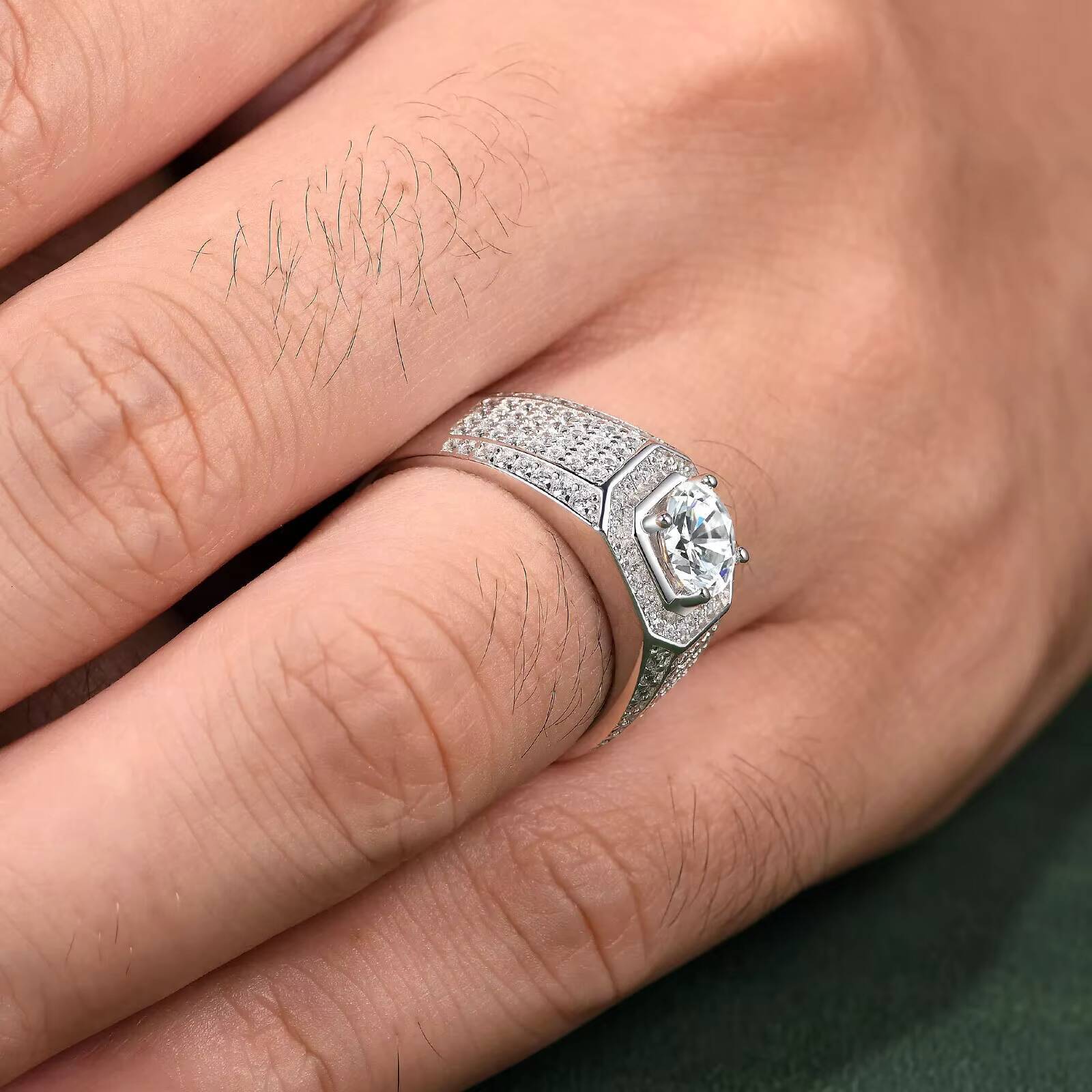 160CTW Lab Grown Moissanite Wedding Band 14K Original Silver Mens Engagement Ring Brilliant Cut Anniversary Gift for Him