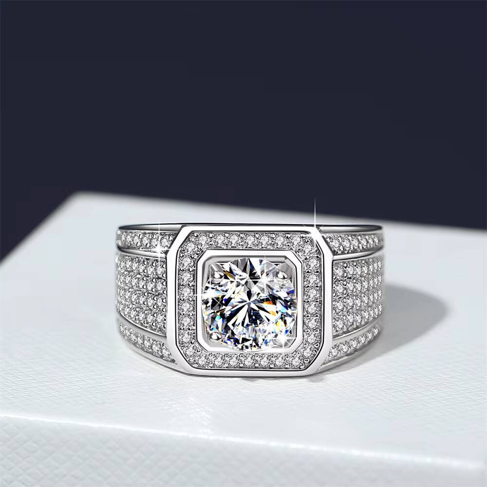 Classic Design D Color VVS Clarity Round Brilliant Cut 2ct Moissanite S925 Silver Ring for Men Ring