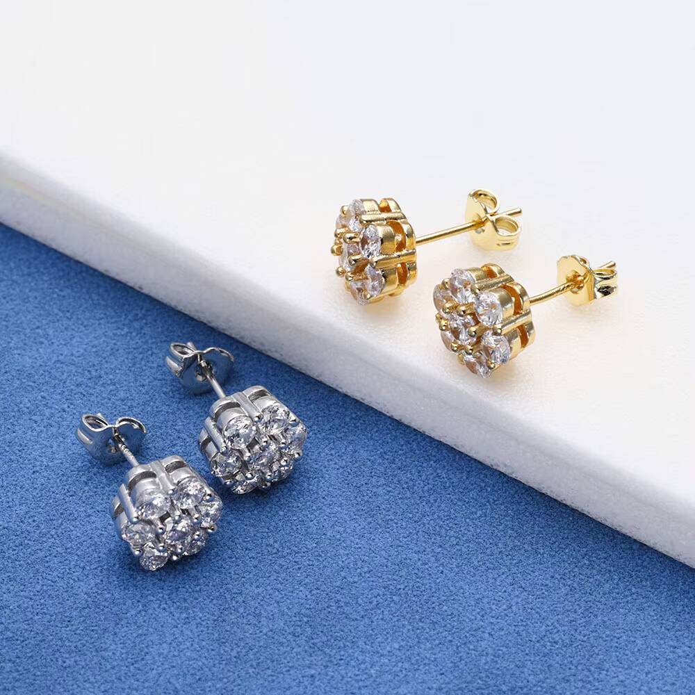 NUOYA Fine Jewelry Iced Out Diamond VVS Moissanite Earrings Men 925 Sterling Silver Stud Earrings Women Jewelry