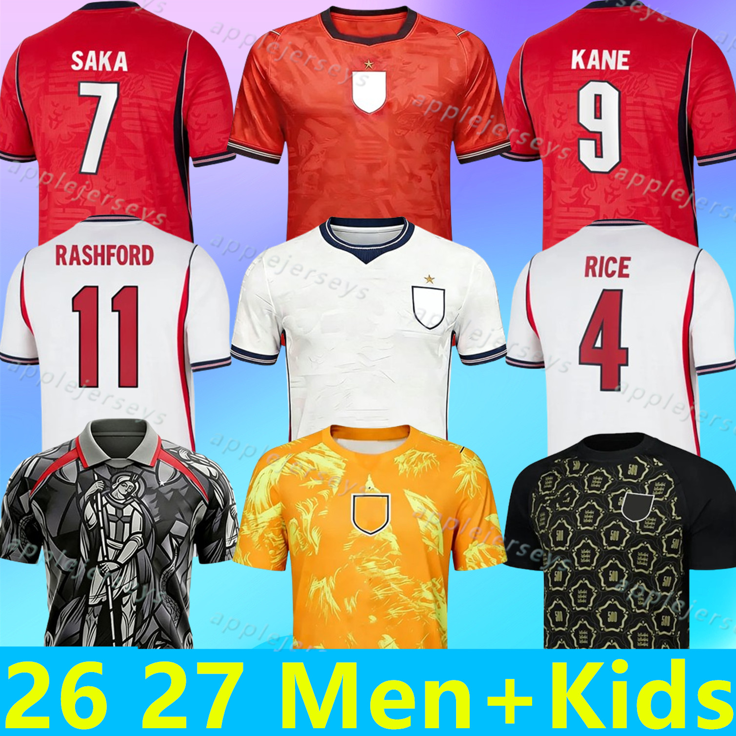 2026 2027 EnGLaNdS Soccer Jersey Men Kids KANE BELLINGHAM RASHFORD RICE FODEN GORDON PALMER PICKFORD RUSSO 26 27 Football Shirt Soccer Uniforms 2026 World Cup Palace