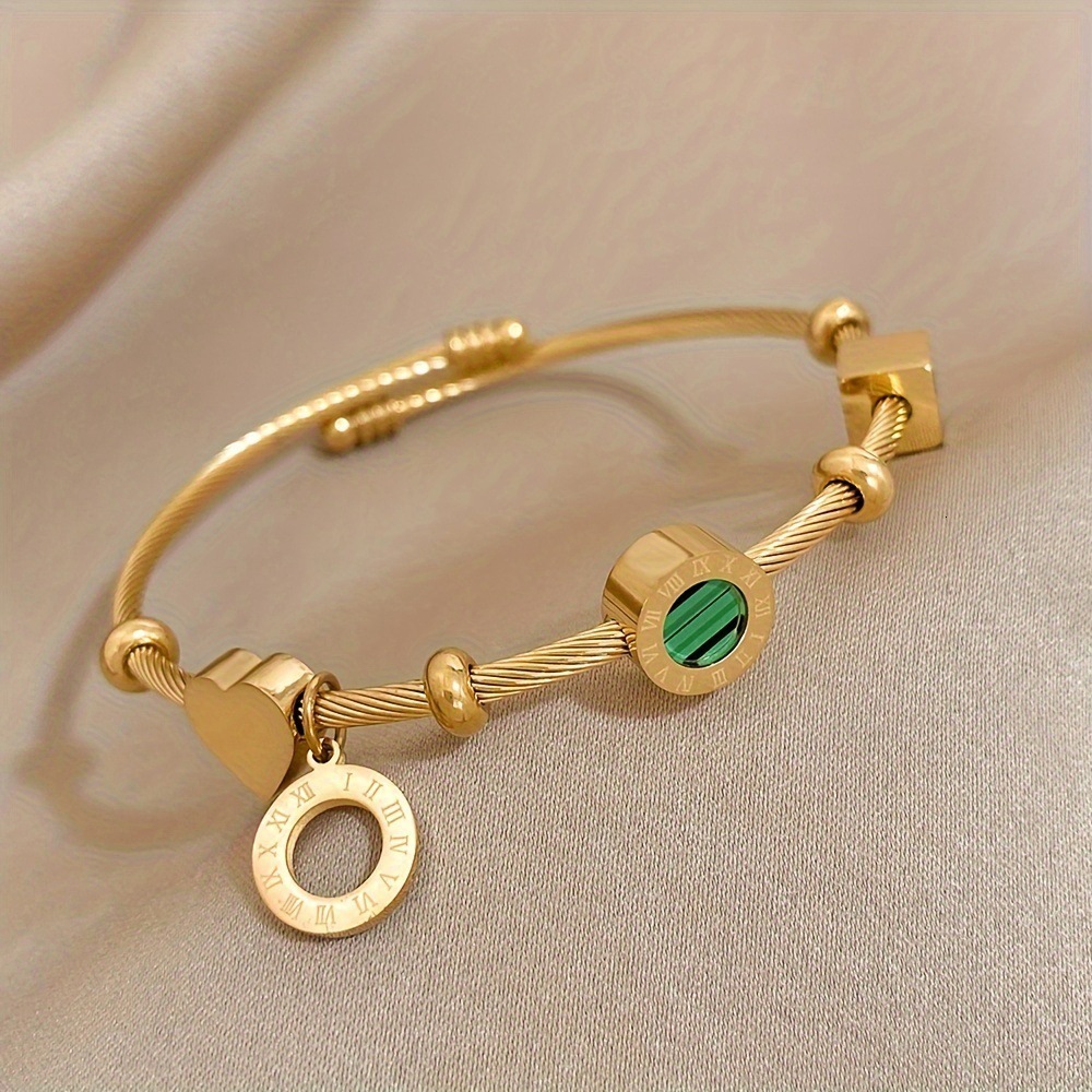 2025temu Hollow Butterfly Geometric Heart Titanium Steel Beaded Bracelet Women's Open Bangle Heart Bracelet