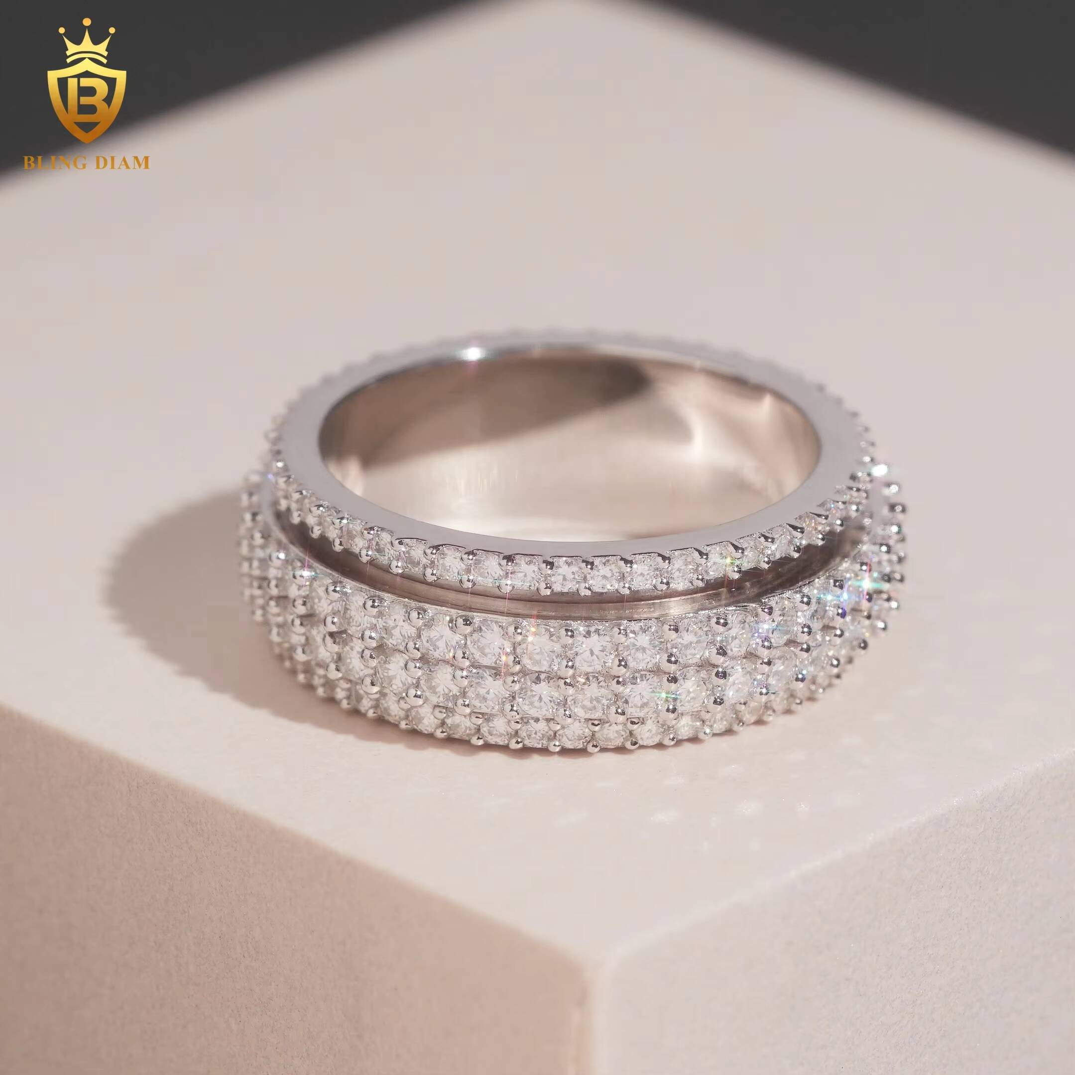 VVS Moissanite Diamond Hip Hop Sterling Silver 925 Buss Down Hip Hop Iced Out Fine Jewelry Moissanite Rings Iced Out Ring