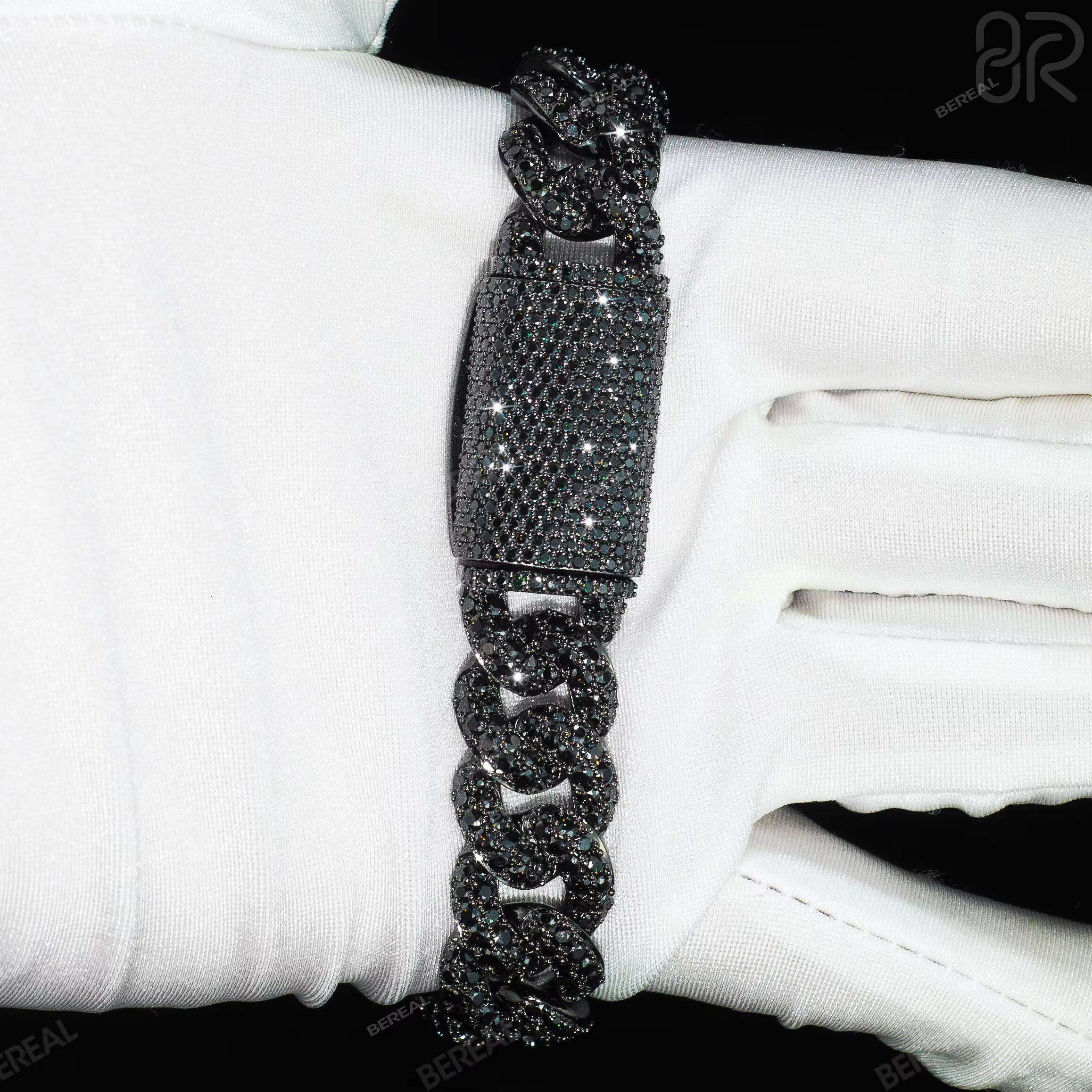 Wholesale 14MM Black Vvs Moissanite Cuban Chain Necklace Pass Diamond Tester Round Brilliant Cut Diamond 925 Silver Bracelet