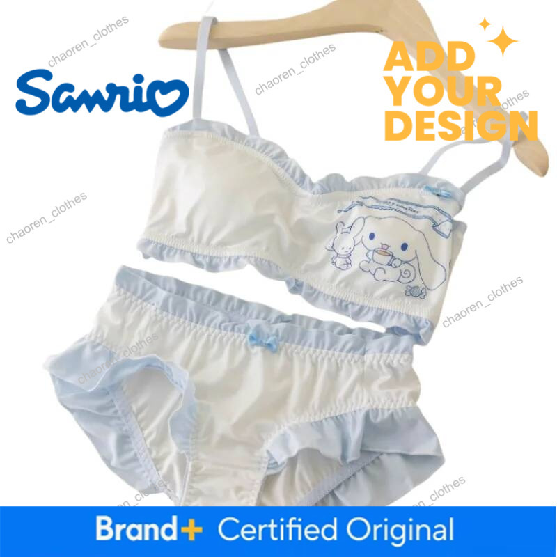 Kawai Sanrio Cartoon Kuromicinnamoroll Cute Lingerie Underwear Without Steel Rings Small Breast Gathering Bra Set Thin Style Luxury Goods