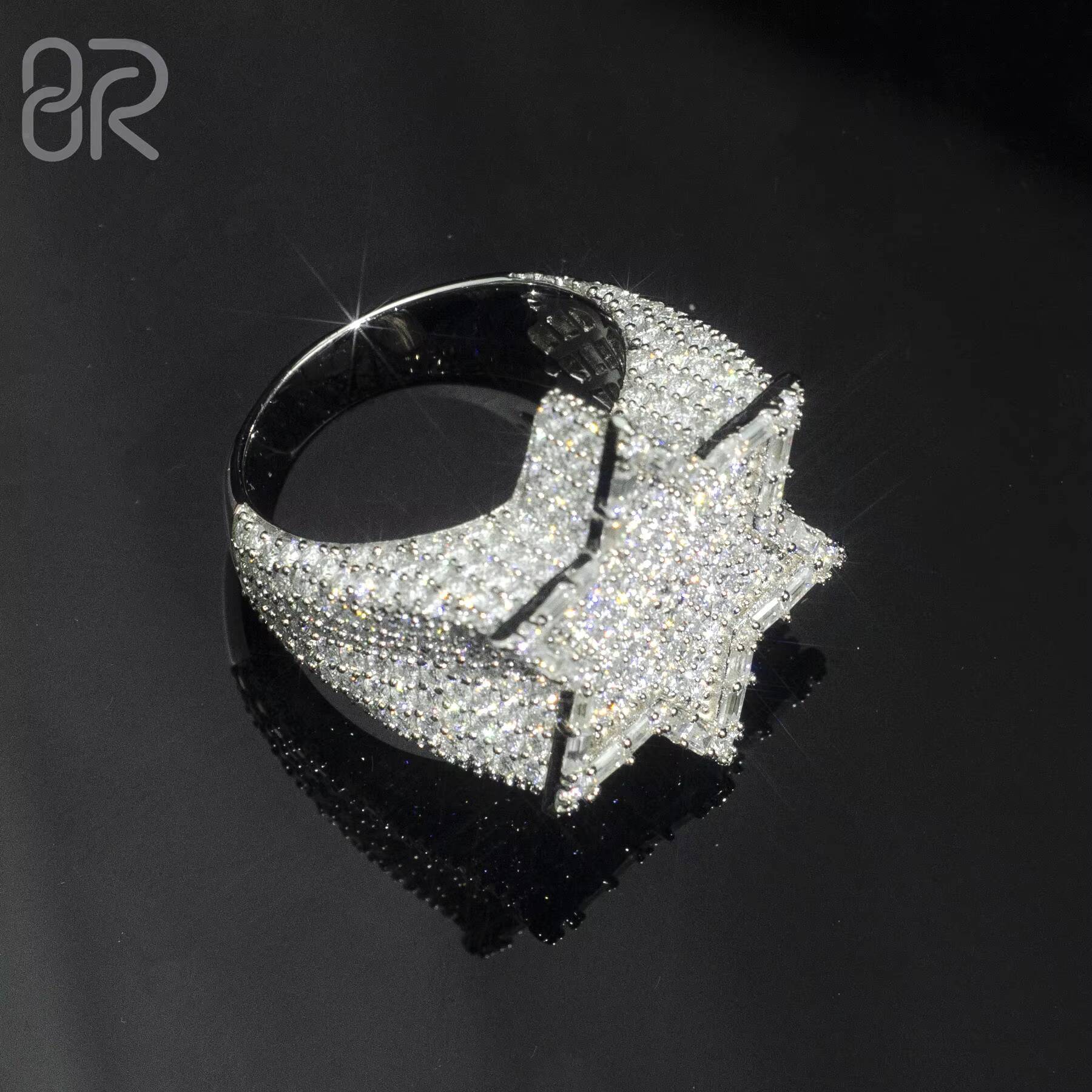 Wholesale Vvs Moissanite Hip Hop Ring Luxury Design Iced Out Baguette Cut Gold Plated 925 Silver Ring for Men Women