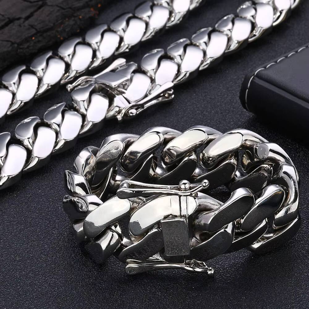 NUOYA Customizable White Gold Plated Cuban Chain Bracelet Hip Hop Jewelry Smooth Cuban Link Chain for Women Gift Party