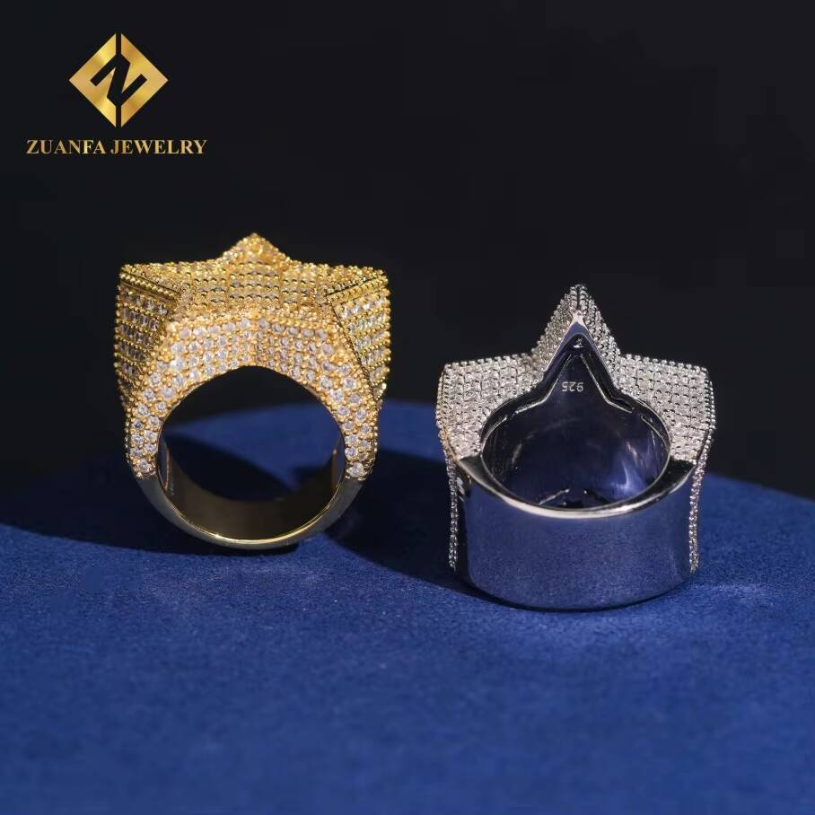 Fine Jewelry Fully Iced Out Diamond Hip Hop Rapper 925 Silver Gold Plated Moissanite Star Rings for Men