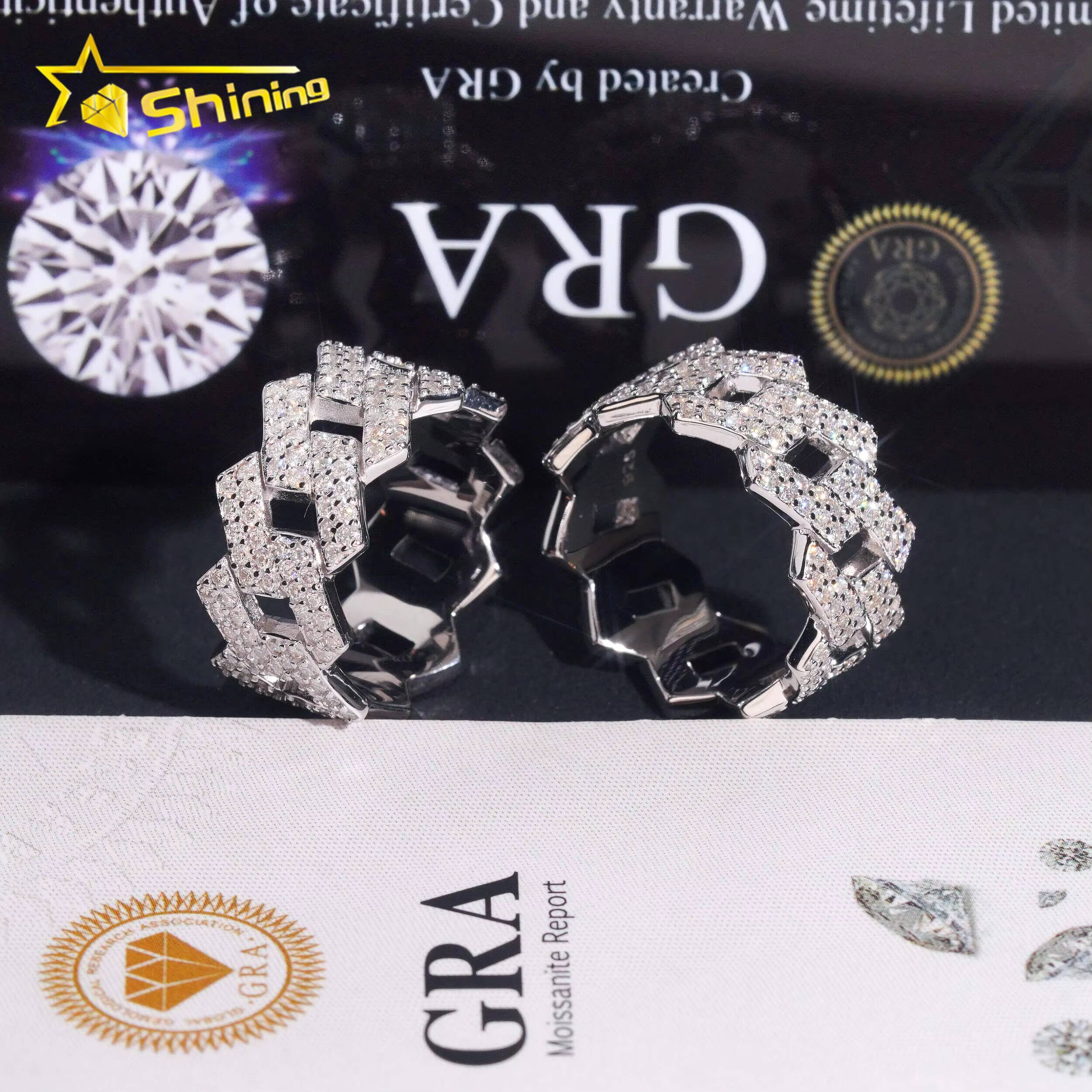 US Warehouse Pass Diamond Tester High Quality 925 Silver Fine Jewelry Fully Iced Out Hip Hop Ring Moissanite Men Cuban Ring