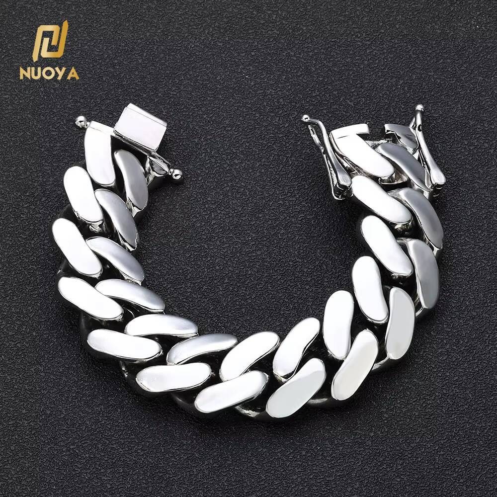 NUOYA Hiphop Jewelry Wholesale 22mm 18K Gold Plated Cuban Chain Bracelet High Quality Flat Cuban Chain Silver Bracelet for Women