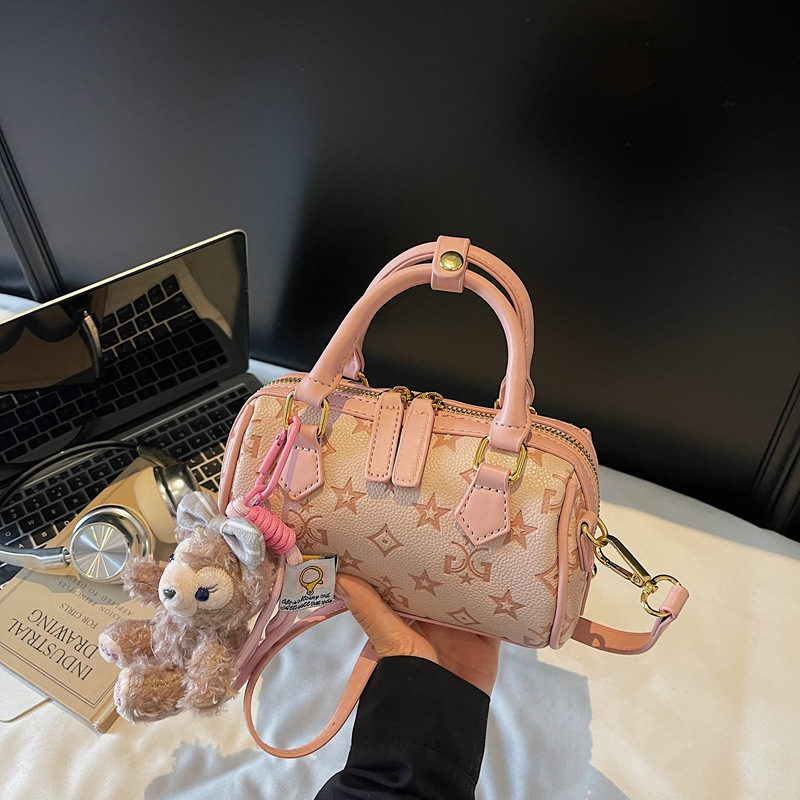 Elegant Luxury High-End Cherry Blossom Pink Embossed Boston for Women 2026 New Sweet Handbag Shoulder Crossbody Bag