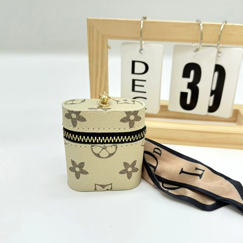 Luxury Designer Mini Cylinder Floral Coin Purse, Zipper Portable Storage Pouch with Silk Scarf Carabiner Keyring