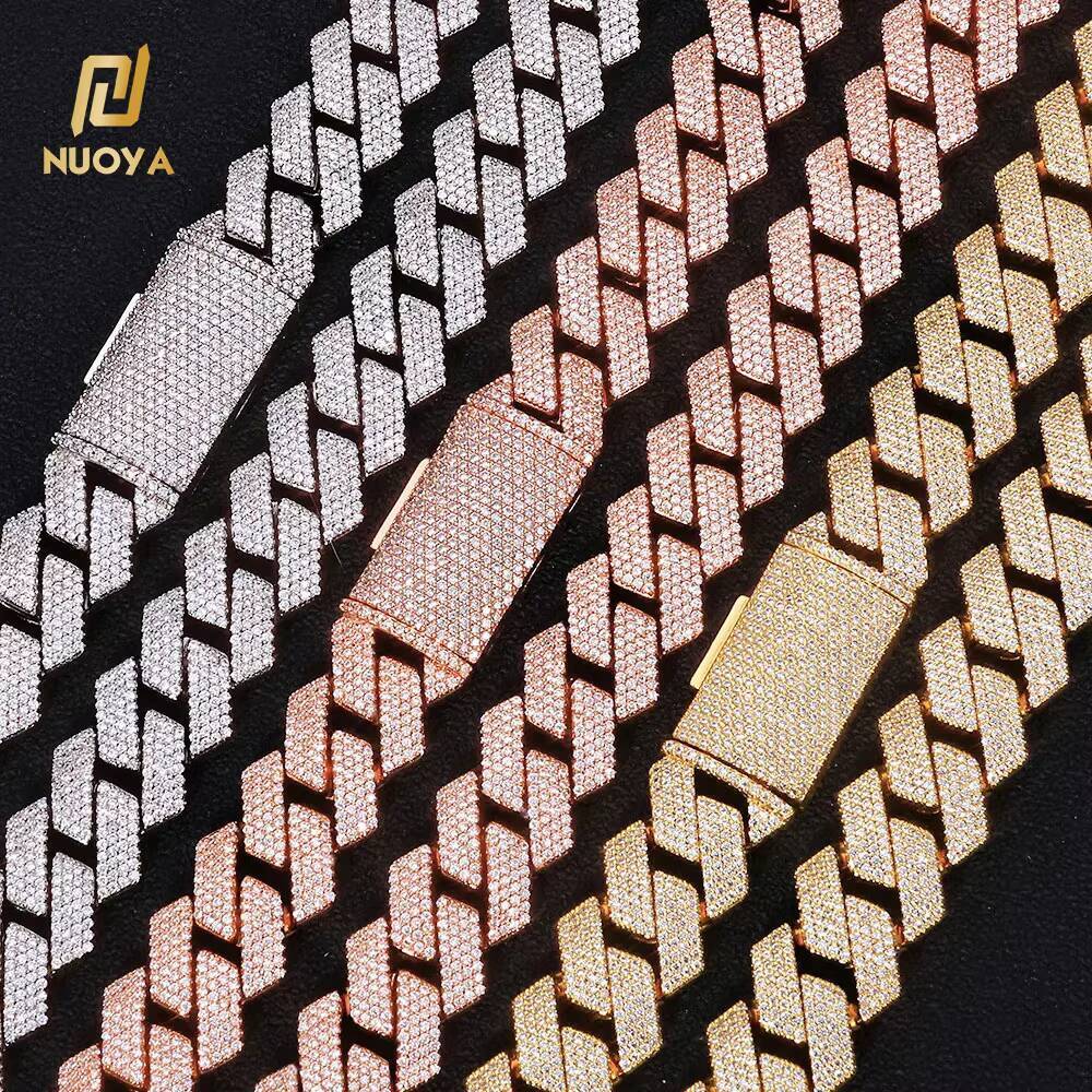 NUOYA Luxury Iced Out 15mm Cuban Link Bracelet 925 Silver Hip Hop Jewelry Shiny VVS Moissanite Mens Chain