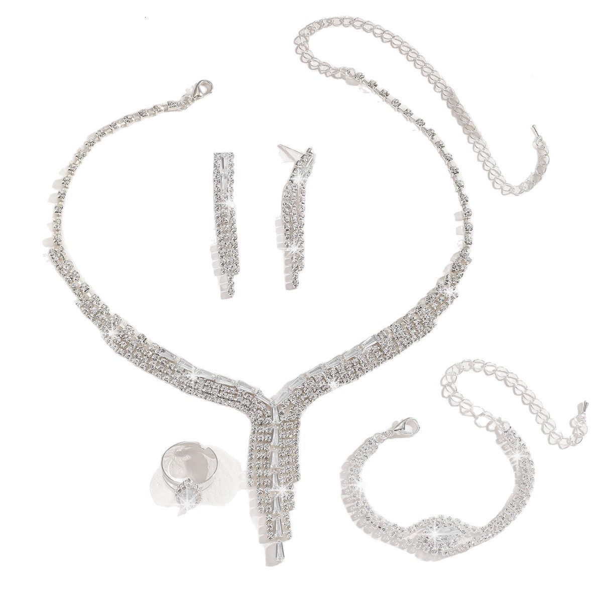 Royal Blue Crystal Bridal Jewelry Sets Rhinestone Statement Choker Necklace Earrings Women Wedding Jewelry Sets 260127