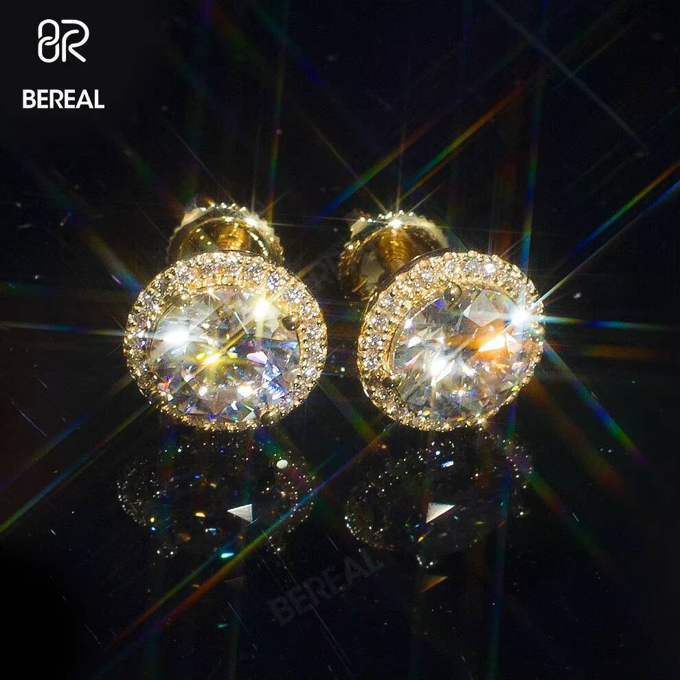 Wholesale Gold Plated Vvs Moissanite Halo Earring Hot Selling Round Brilliant Cut Diamond 925 Silver Stud Earrings Women Jewelry