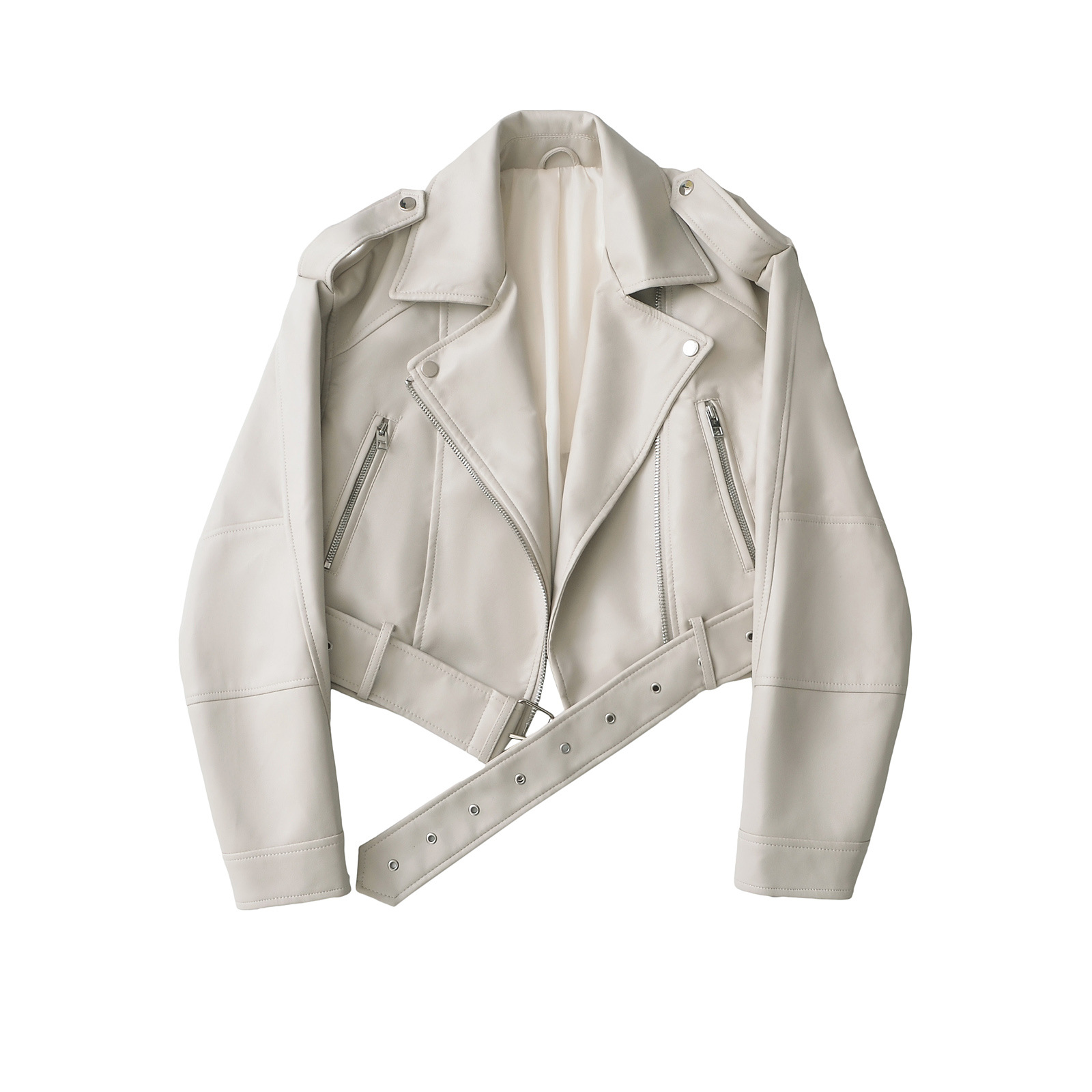 2026New Coal graysty le Women's washed leather jacket with belt, short coat with downgraded zipper and vintage lapel jacket