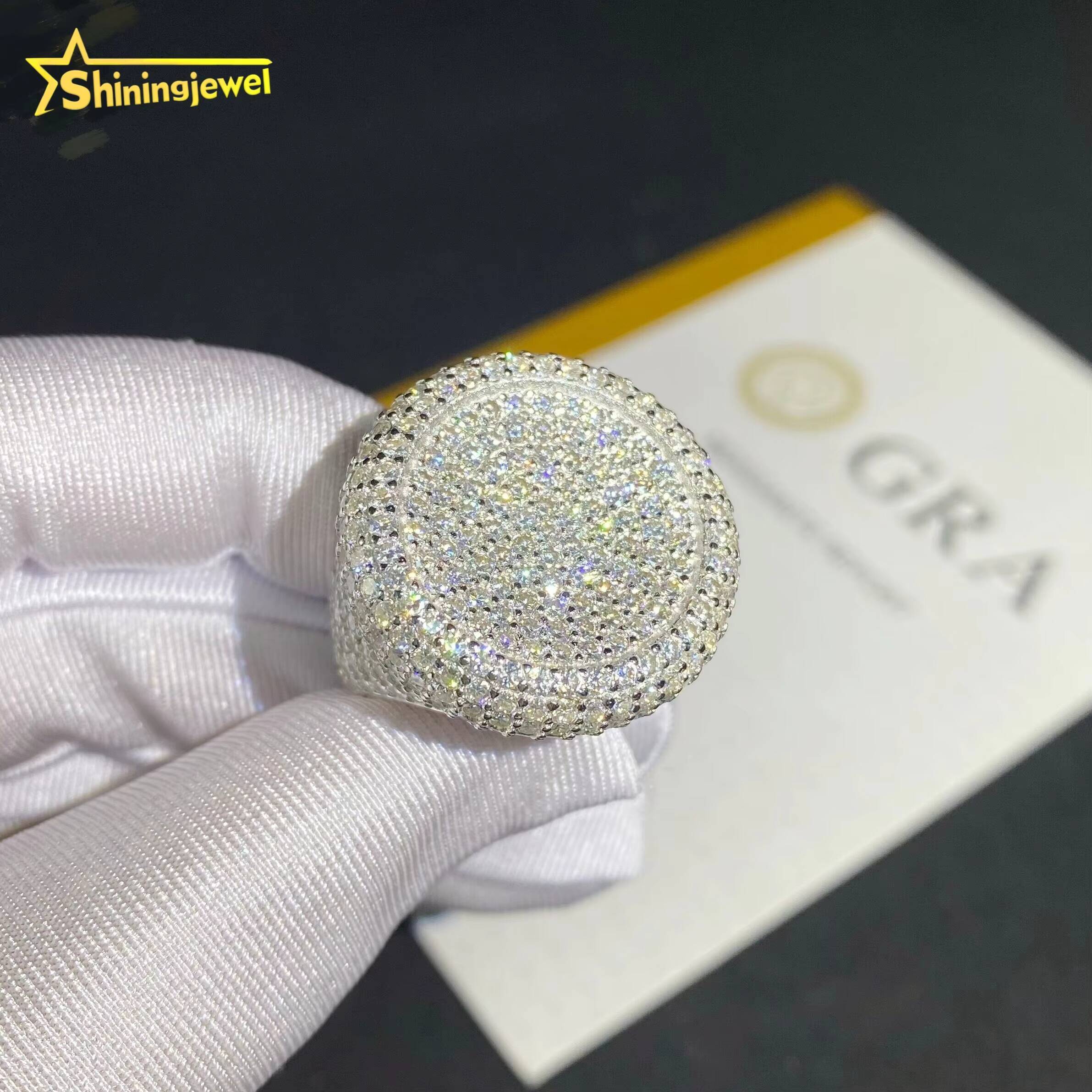 Hot Sale Moissanite Round Men Ring Custom Iced Out Diamond 925 Sterling Silver VVS Moissanite Jewelry Hip Hop Rings Pass Tester