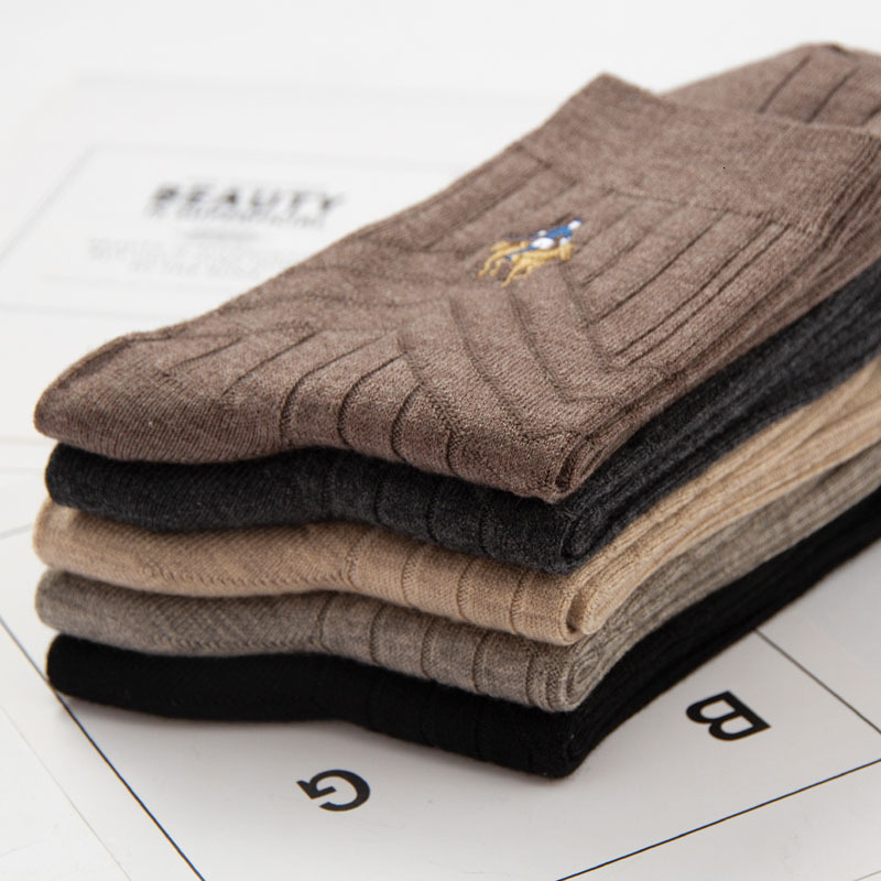 Paul Wool Socks Winter Warm Solid Color Business Wool Mens Socks Double Needle Embroidery Thickened Wool Socks for Men 240805