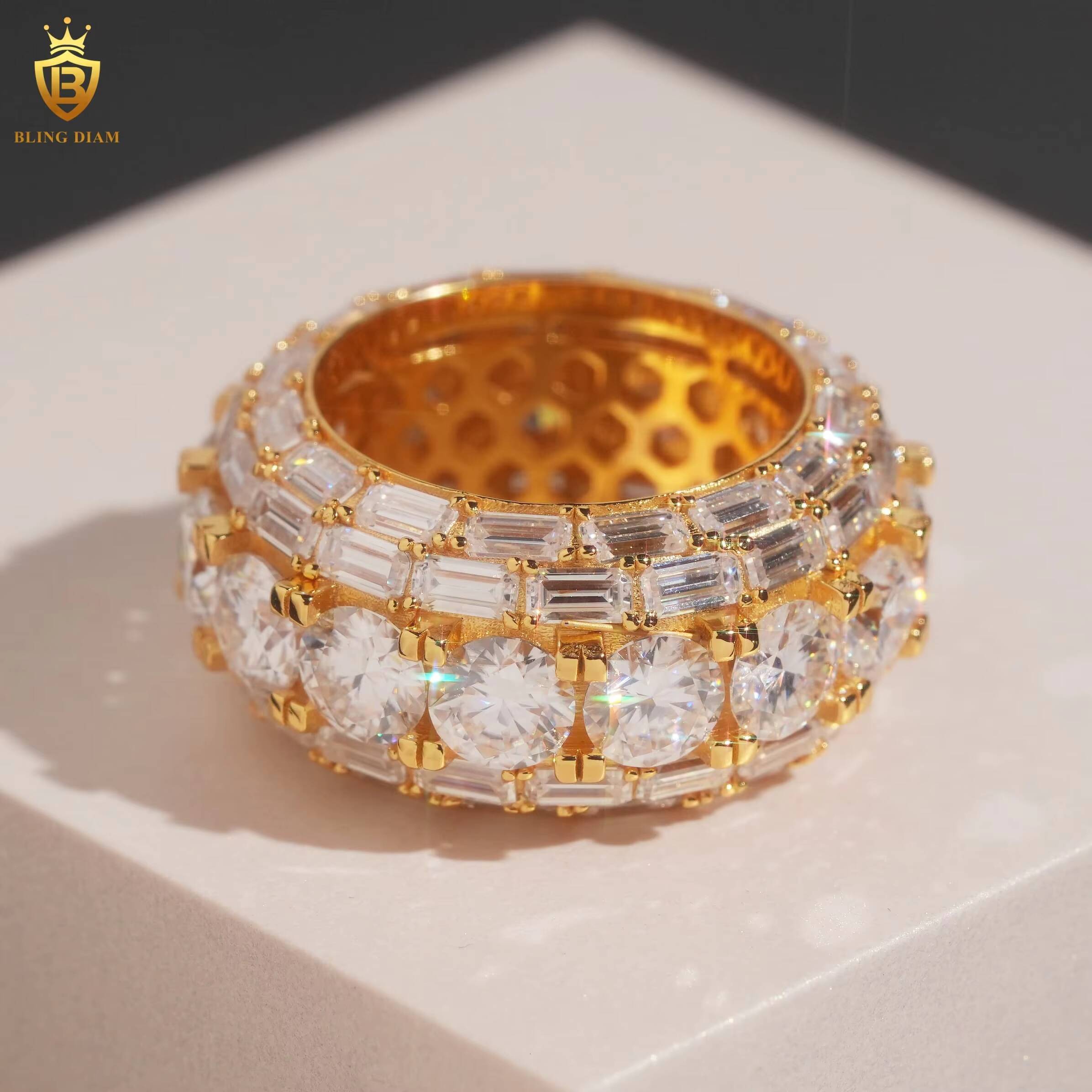 Hip Hop Iced Out 925 Sterling Silver Fine VVS Jewelry Moissanite Rings Iced Out Hip Hop Ring for Men
