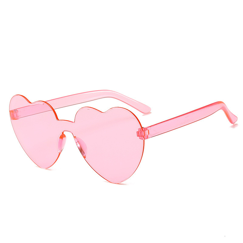 European and American Trendy Heart-Shaped One-Piece Sunglasses, Love-Shaped Glasses, Jelly Color, Rimless Heart-Shaped One-Piece Sunglasses