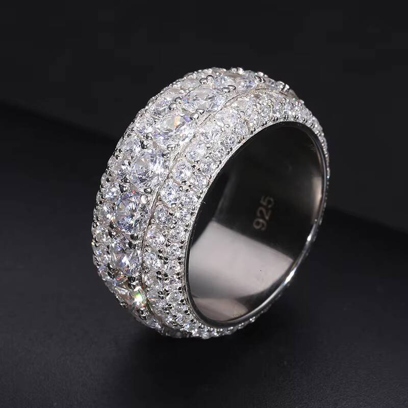 Hip Hop Jewelry 925 Sterling Silver Rhodium Plated Luxury Pave VVS Moissanite Multi Layer Iced Out Wedding Ring for Mens
