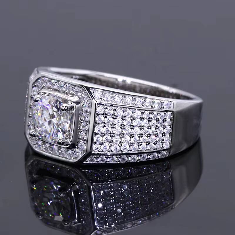 Free Shipping Fashion Men Ring Customized 14k Solid White Gold 1ct 2ct 3 Carats Super White Moissanite Gold Ring for Man
