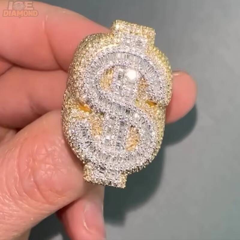 High Quality Mens Hip Hop Fashion Ring 925 Sterling Silver with VVS Moissanite Pass Diamond Tester Iced Out Style
