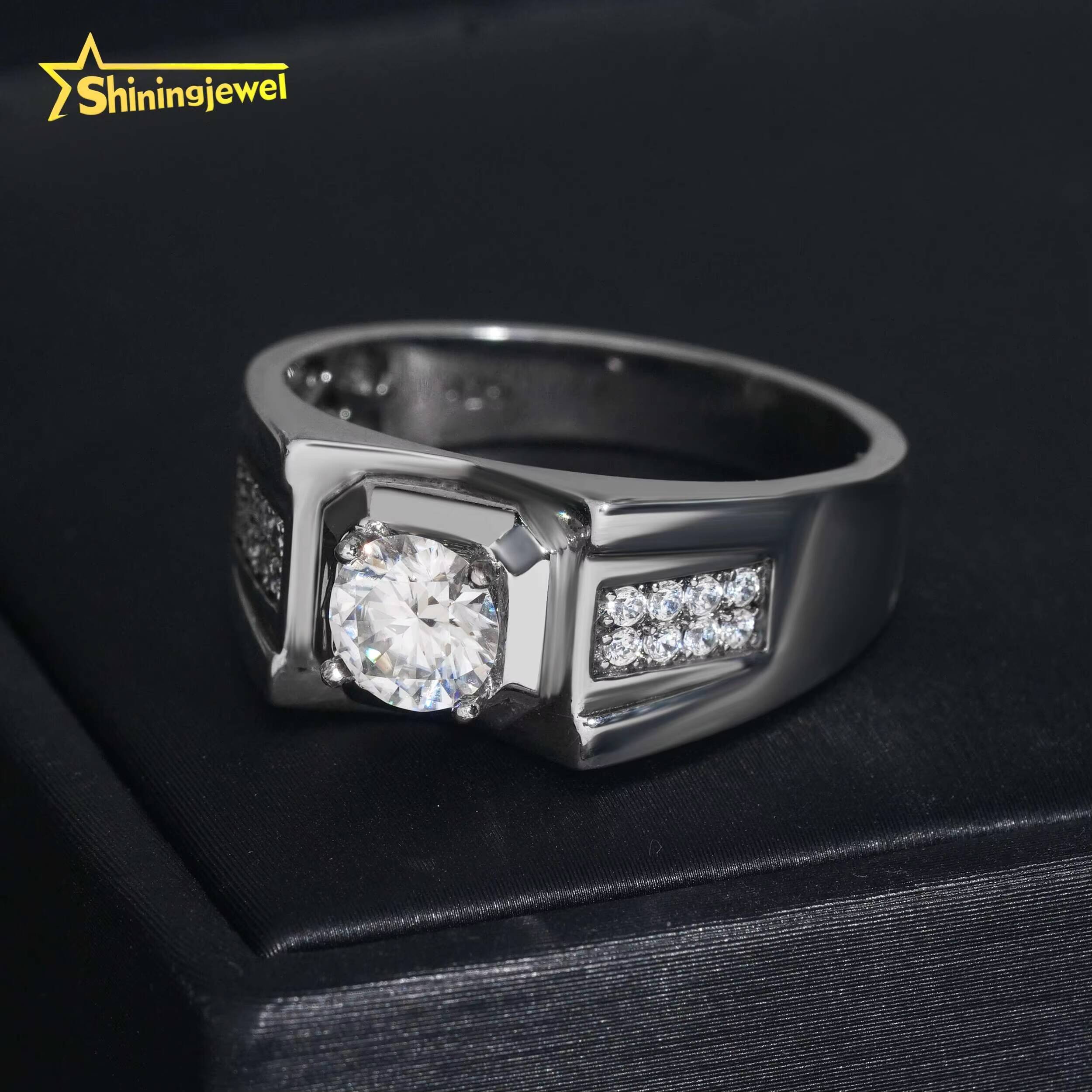 Fashion Hip Hop Rappper Moissanite Jewelry Round Diamond Iced Out Band Ring VVS Moissanite 925 Silver Band Ring for Men