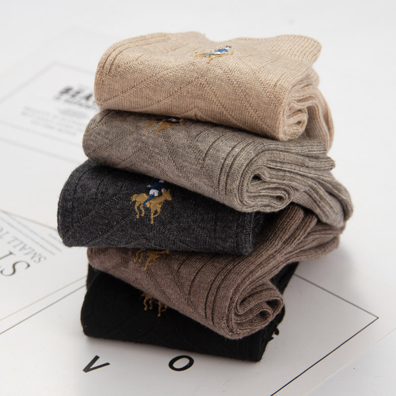 Paul Wool Socks Winter Warm Solid Color Business Wool Mens Socks Double Needle Embroidery Thickened Wool Socks for Men 240805