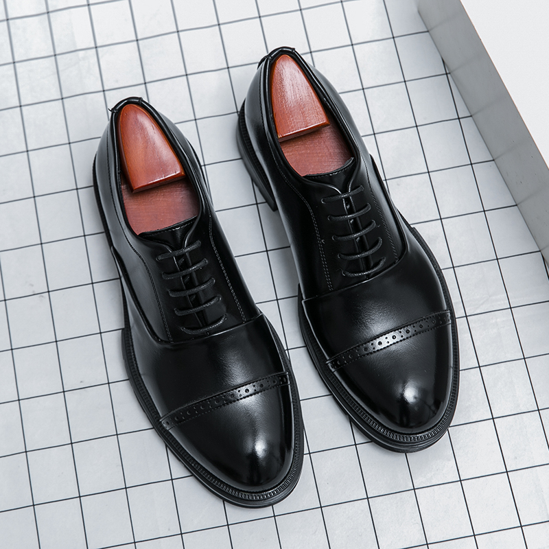 Classic fashion trend high-end three piece leather shoes men's thick soled height increasing business formal casual leather shoes plus size
