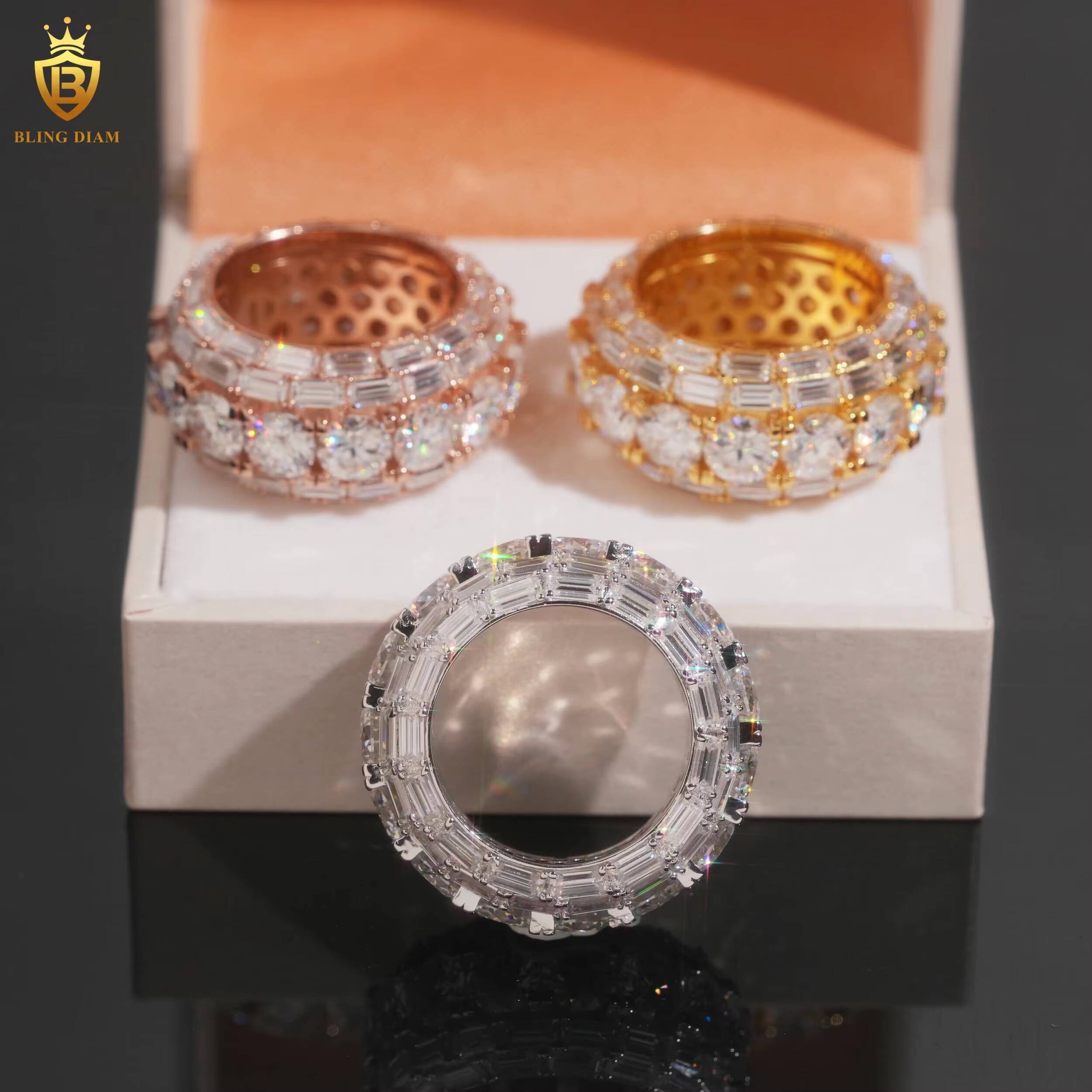 Hip Hop Iced Out 925 Sterling Silver Fine VVS Jewelry Moissanite Rings Iced Out Hip Hop Ring for Men