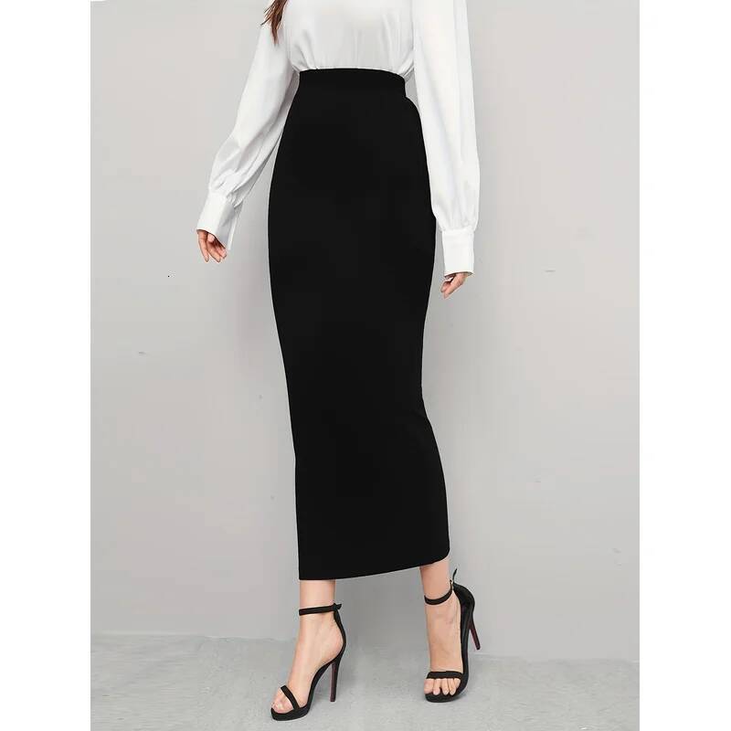Solid Color Women's Regular Fit Midi 2025 Elastic Waist Casual Office Slimming Elegant Skirt dongdumaoyi