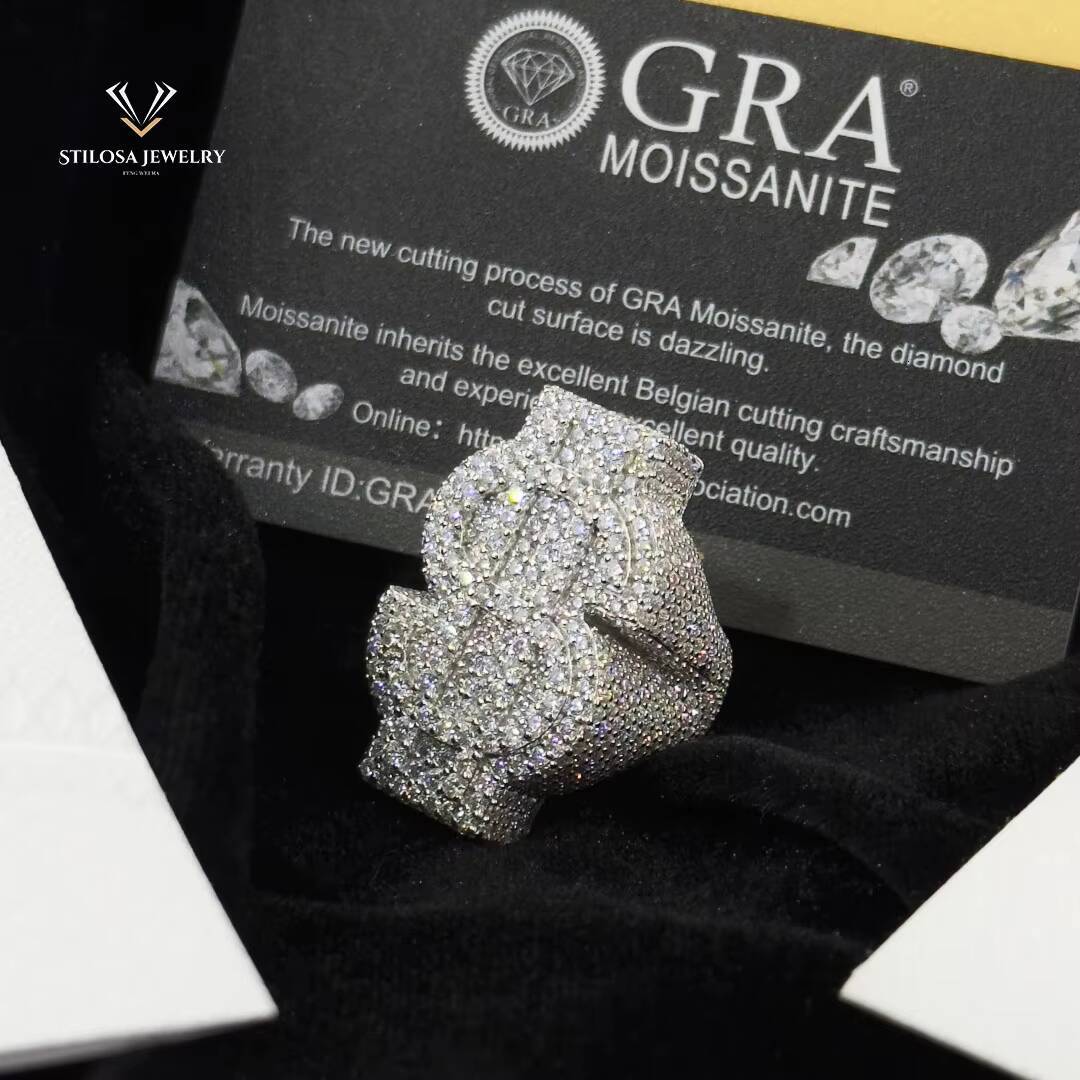 New Arrival Fine Jewelry 925 Sterling Silver Iced Out Diamond Hip Hop Mens Moissanite Iced Out Ring