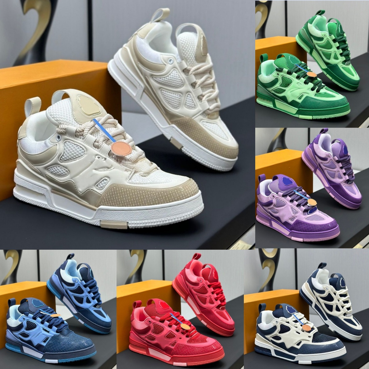 Top Designer Skate Series Sneakers Luxury Men Women Casual Shoes High Quality Calfskin Platform Trainers Leather 2026 New Breathable Mesh Fashion Lace-up Sneakers