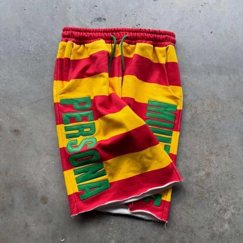 American Drawstring Stripe Knit Capris Shorts, Men's Y2K Casual Vacation Sweatpants Shorts - view 4