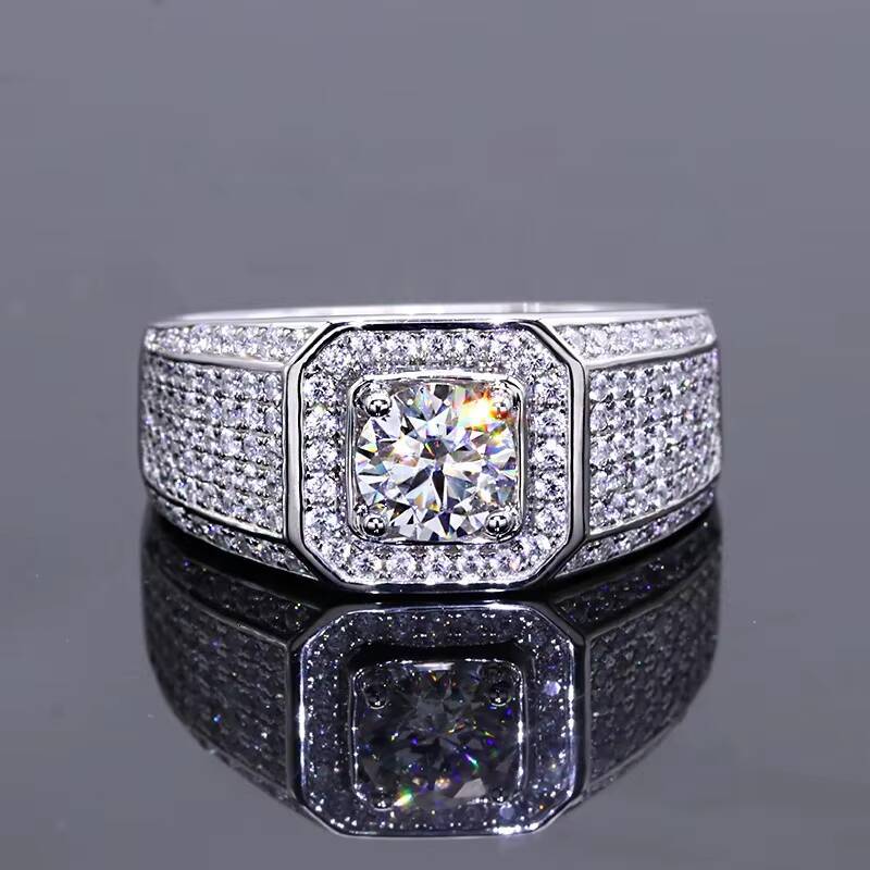 Free Shipping Fashion Men Ring Customized 14k Solid White Gold 1ct 2ct 3 Carats Super White Moissanite Gold Ring for Man