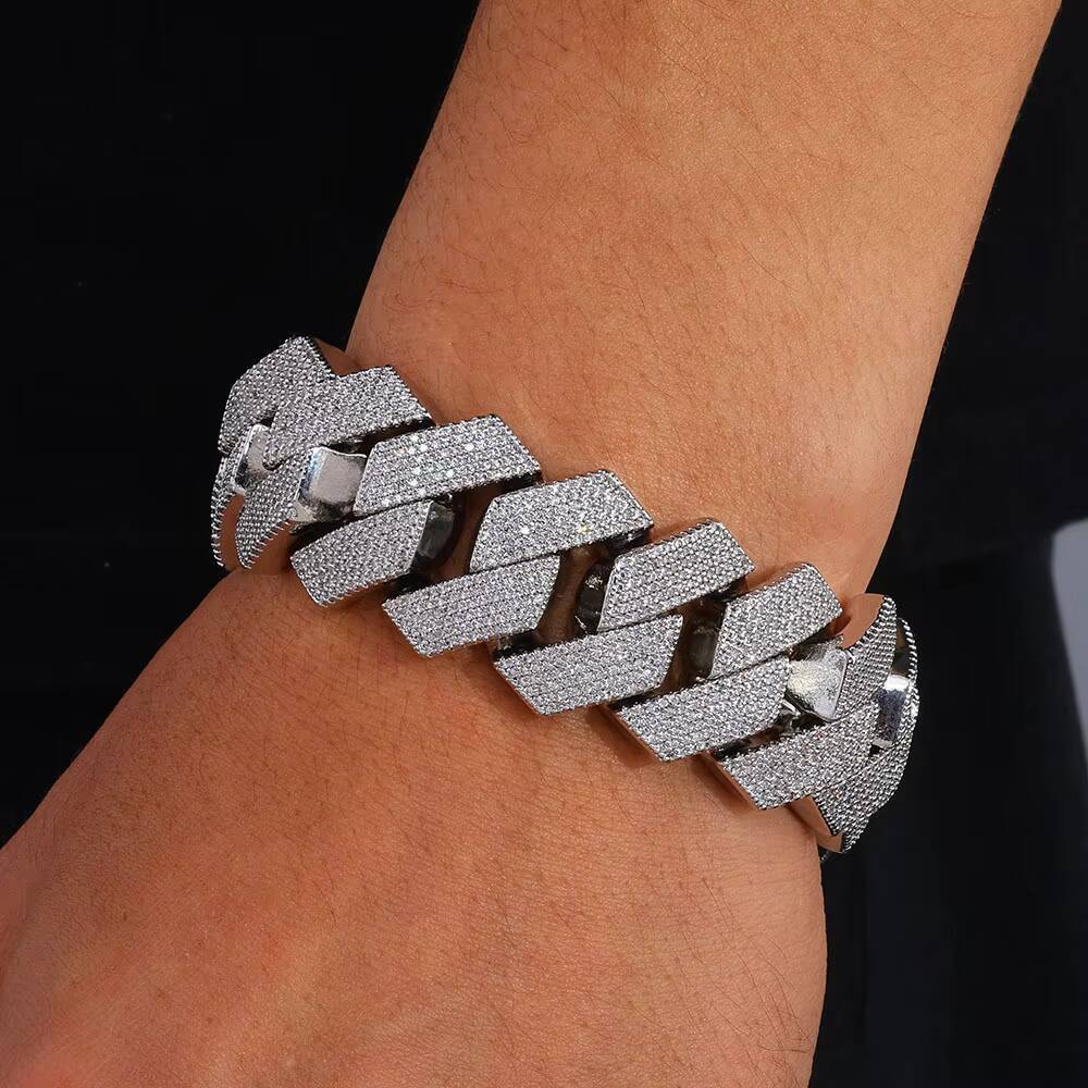 Moissanite 25mm Chunky Cuban Chain Bracelet Hip Hop Jewelry Rose Gold Plated Iced Out Full Diamond Prong Link Bracelet Gift for Men Women