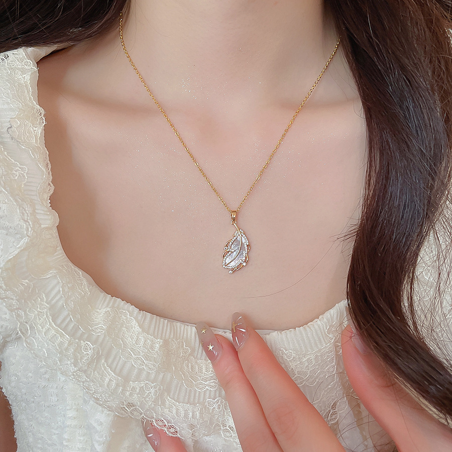 Feather long necklace, clavicle chain jewelry, light luxury and elegant, birthday gift - view 4