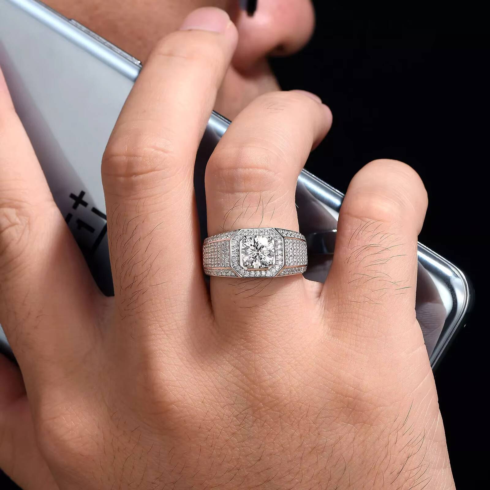 160CTW Lab Grown Moissanite Wedding Band 14K Original Silver Mens Engagement Ring Brilliant Cut Anniversary Gift for Him