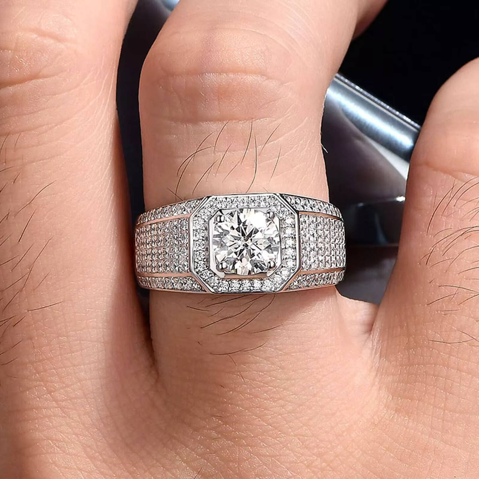 160CTW Lab Grown Moissanite Wedding Band 14K Original Silver Mens Engagement Ring Brilliant Cut Anniversary Gift for Him